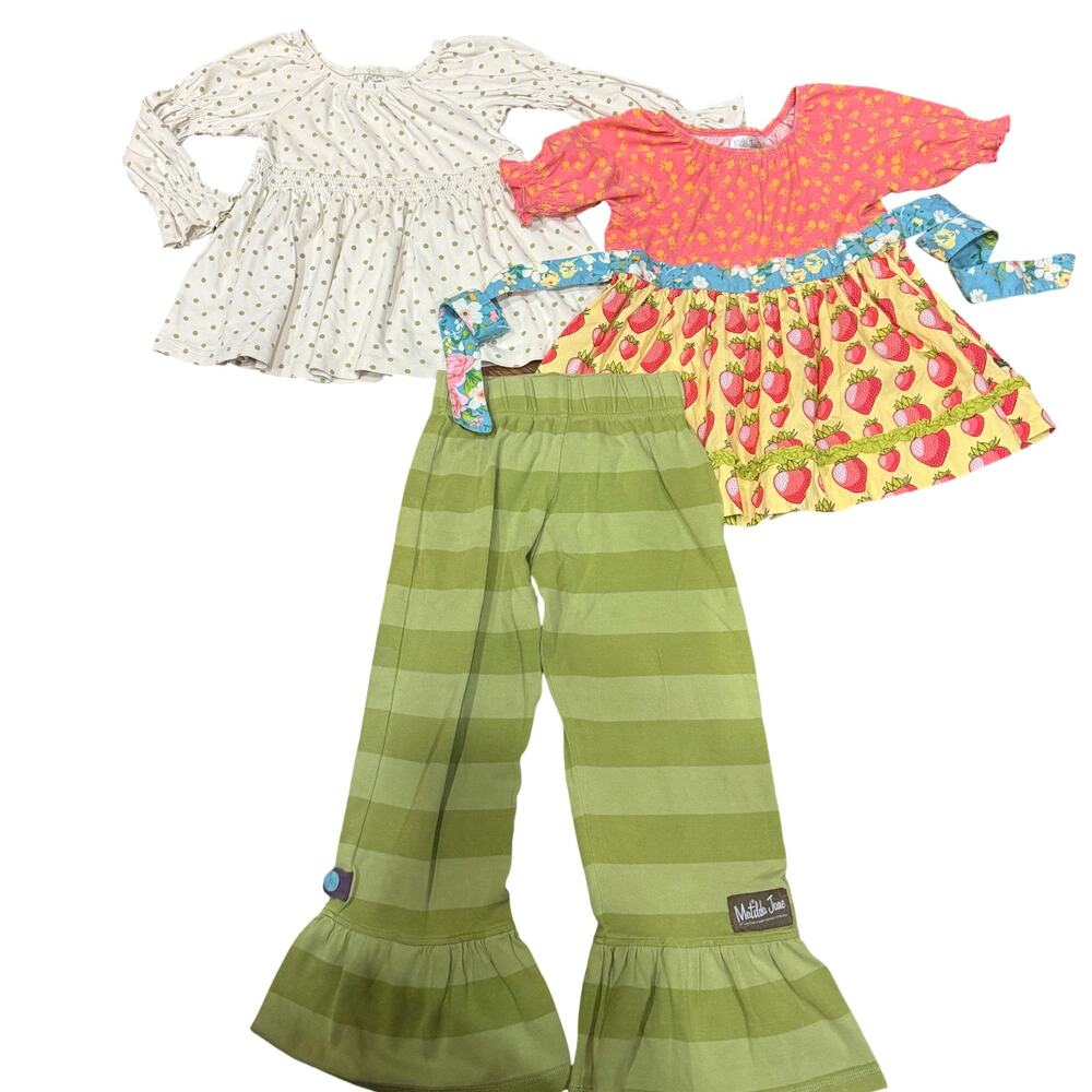 Matilda Jane Vintage Bundle Sz.8 Girls Big Ruffles & Two Peasant Tops Silky Tags